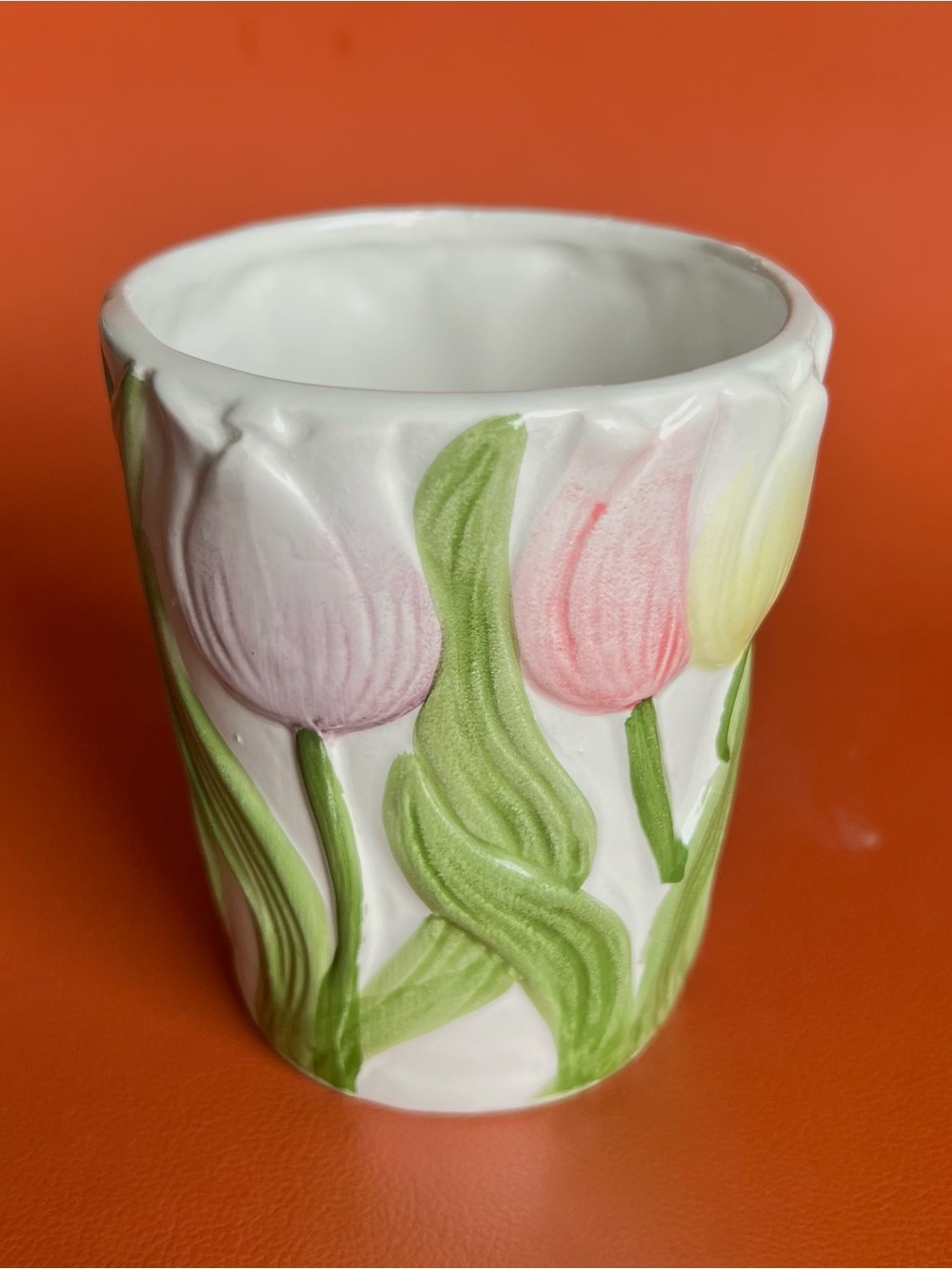 VTG  NEW Omnibus Tulips  Vase Planter Ceramic Japan hand-painted floral 3.5”tall